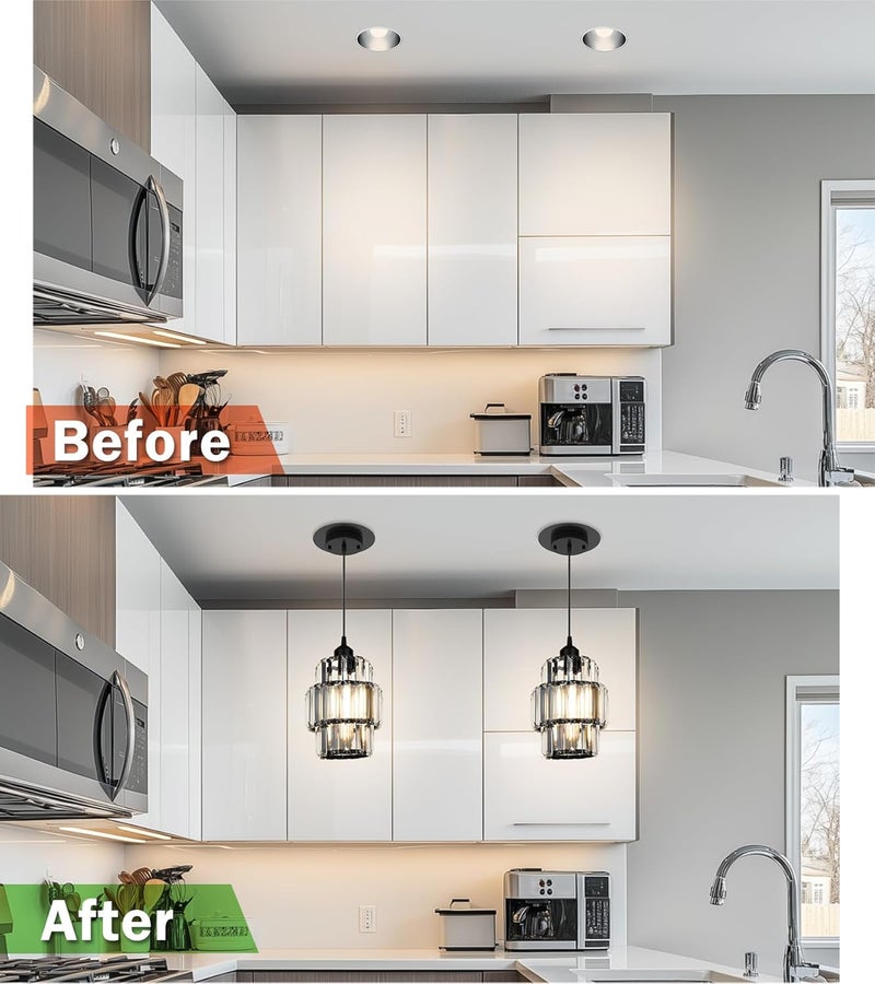 tebio Recessed Can Light Conversion Kit for 5" and 6" Ceiling Fixtures - Pendant/Hanging Light Upgrade, Compatible with Ceiling Fans, Includes 7¾" Flat Steel Medallion, Black Finish - Image 4